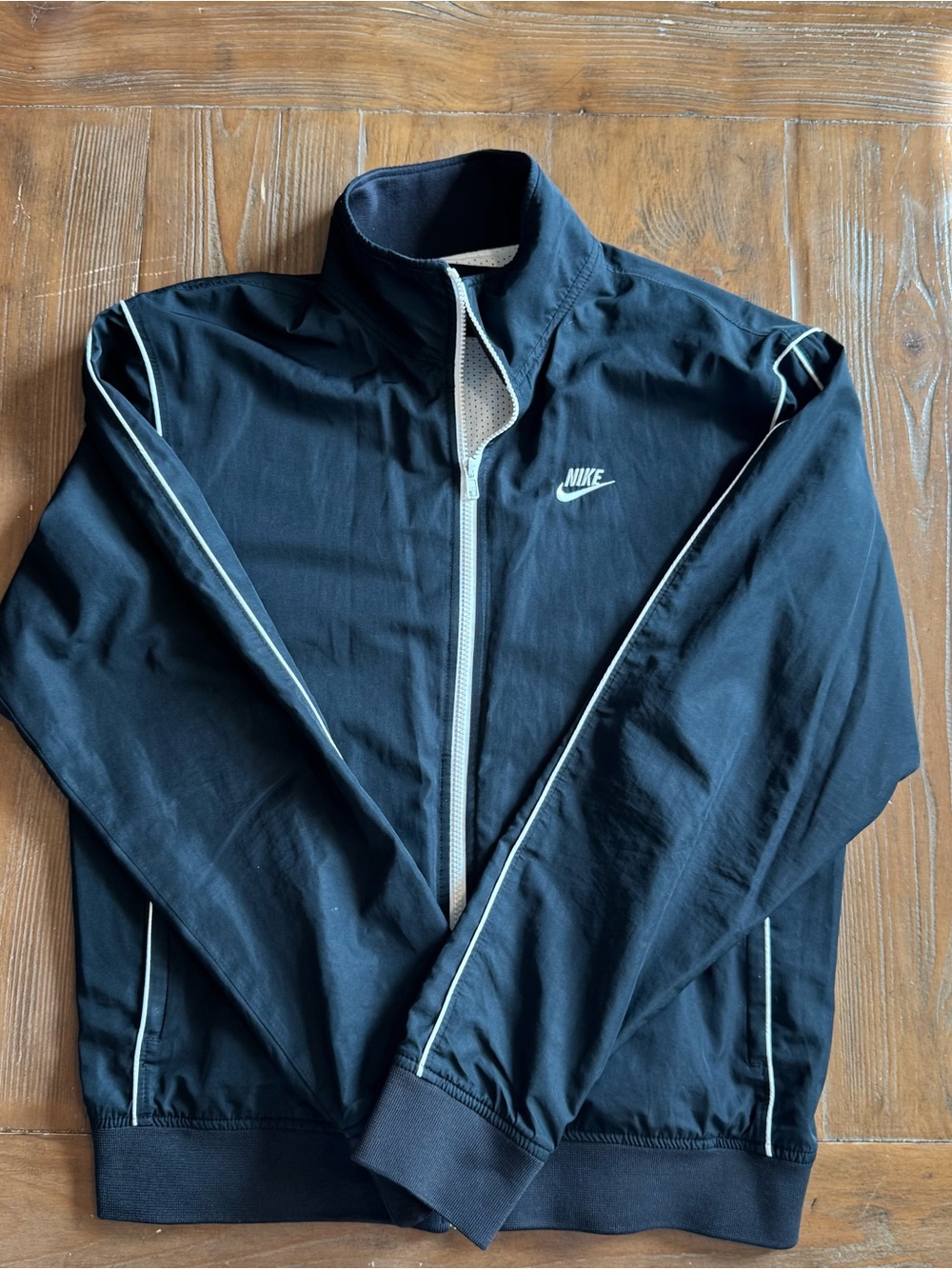 Nike Men's Black Track Jacket with White Piping Size Medium